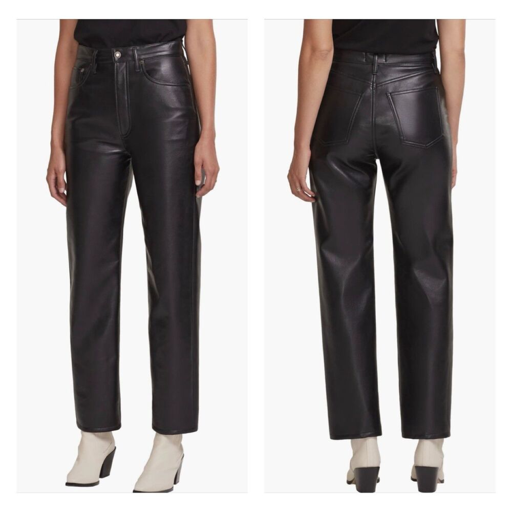 AGOLDE Recycled Leather 90's Pinched Waist "Jeans", Black, Sz 27